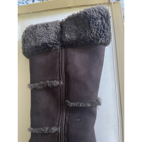 Decree Womens Boots 8.5M Knee High Brown Zip Up Round Toe Wedge 3" Heel - Picture 4 of 10